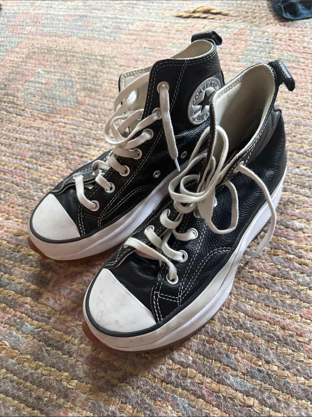 Converse Kids Black Leather High-Top Sneakers with White Accents
